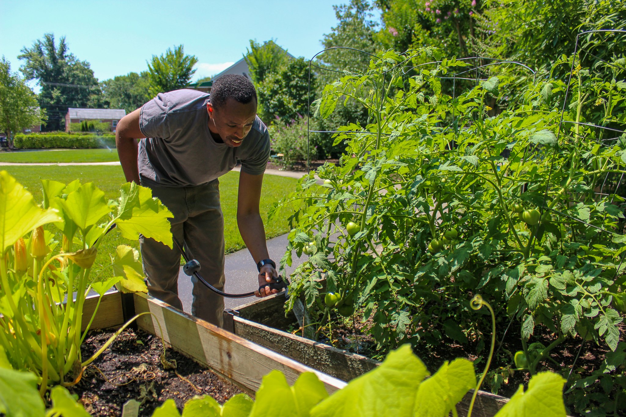 One of our participants working in the flourishing garden!